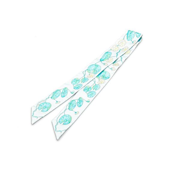 Pre Loved Hermes Un Jardin Sur Le Nil Silk Twilly Scarf with Print Women Blue - Picture 1 of 6